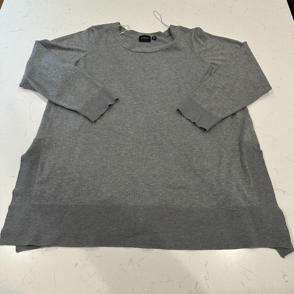 Cyrus Womens Sweater 2XL Gray Crewneck Pullover Lightweight Soft Split Hem